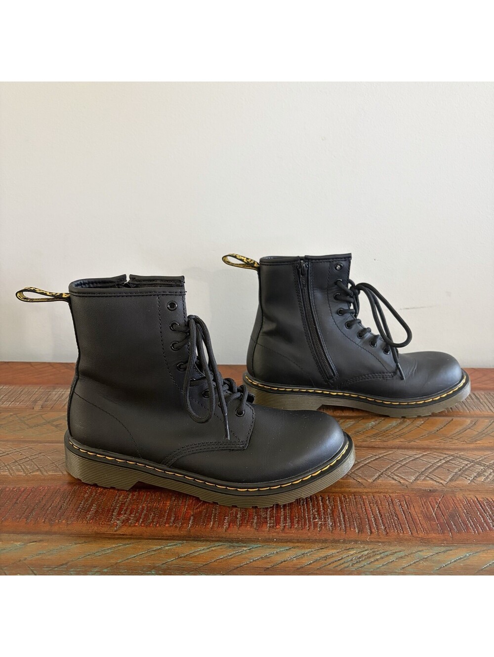 Dr. Martens Youth US 6 1460 Leather Combat Boots Black Lace Up Zip Ankle